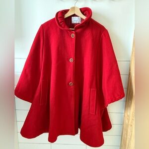 Incredible Vintage Red Wool Cape Coat